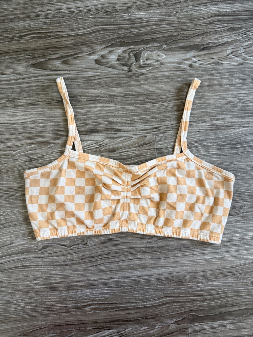 ARQ • Zelda Bra • Carrés Print, white and tan checkerboard print • Size Large